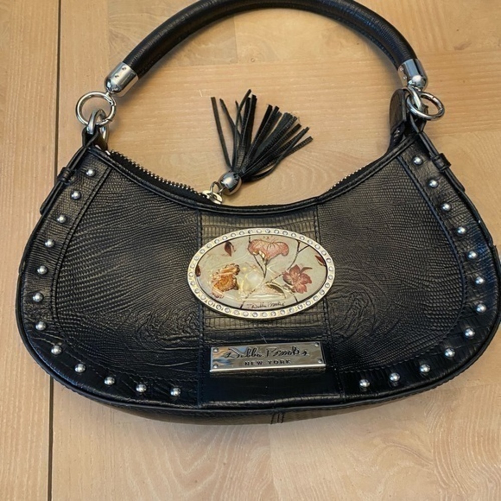 Vintage black leather studded handbag
